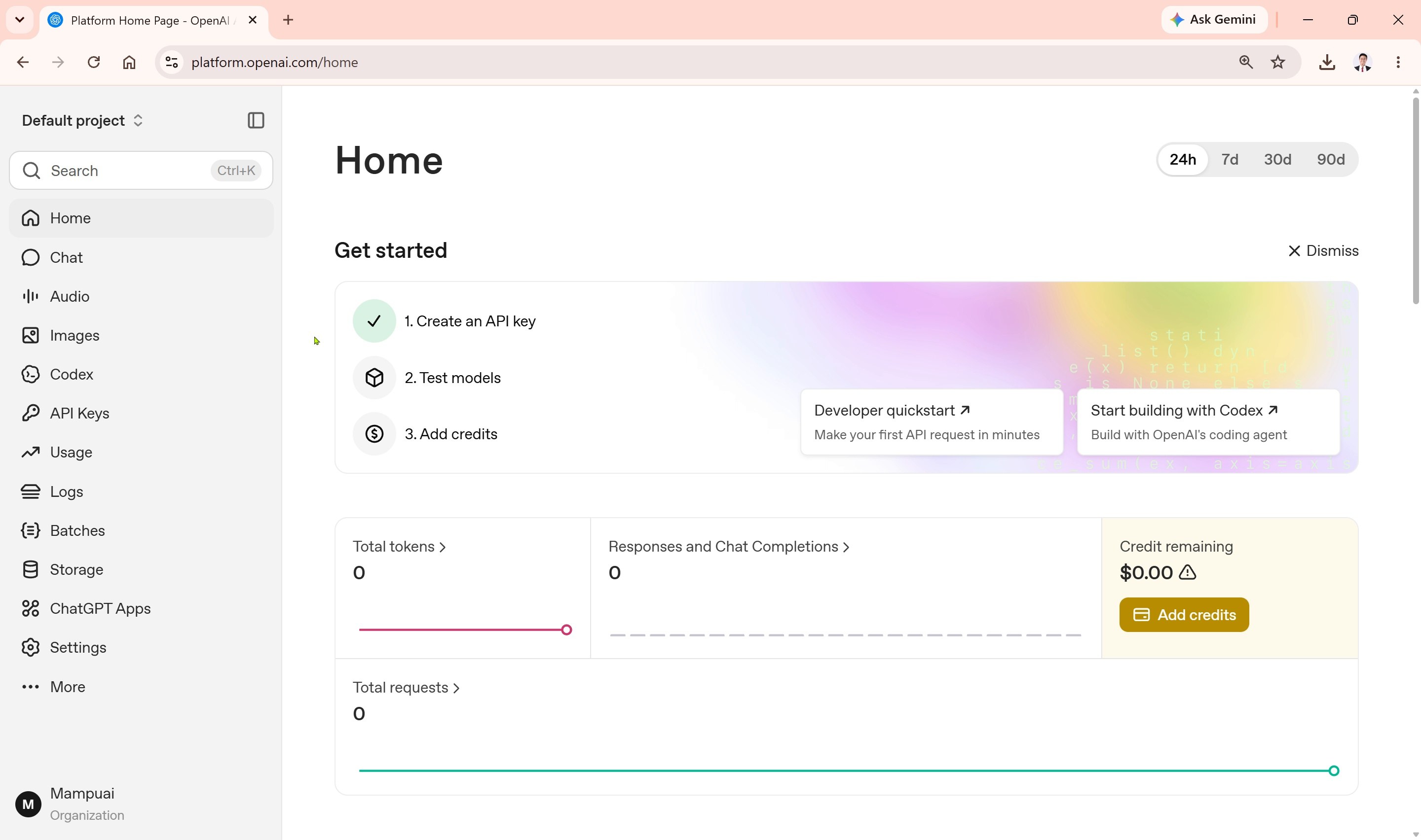 OpenAI Platform home screen