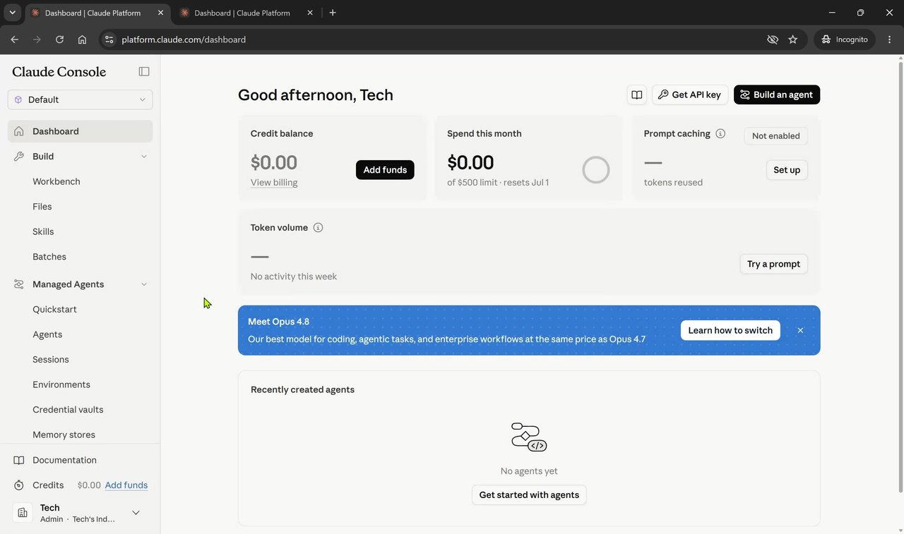 Claude Console dashboard