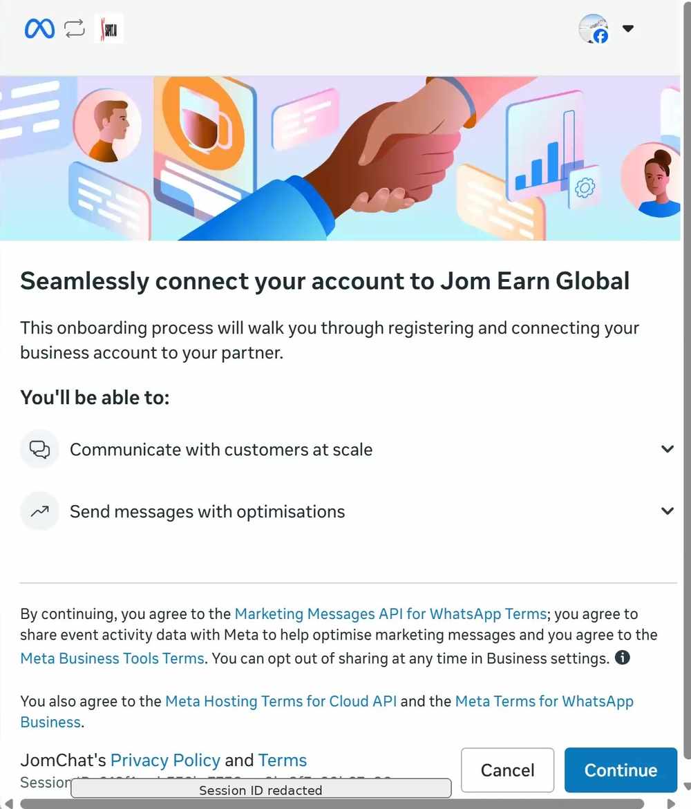 Facebook Login for Business, Continue
