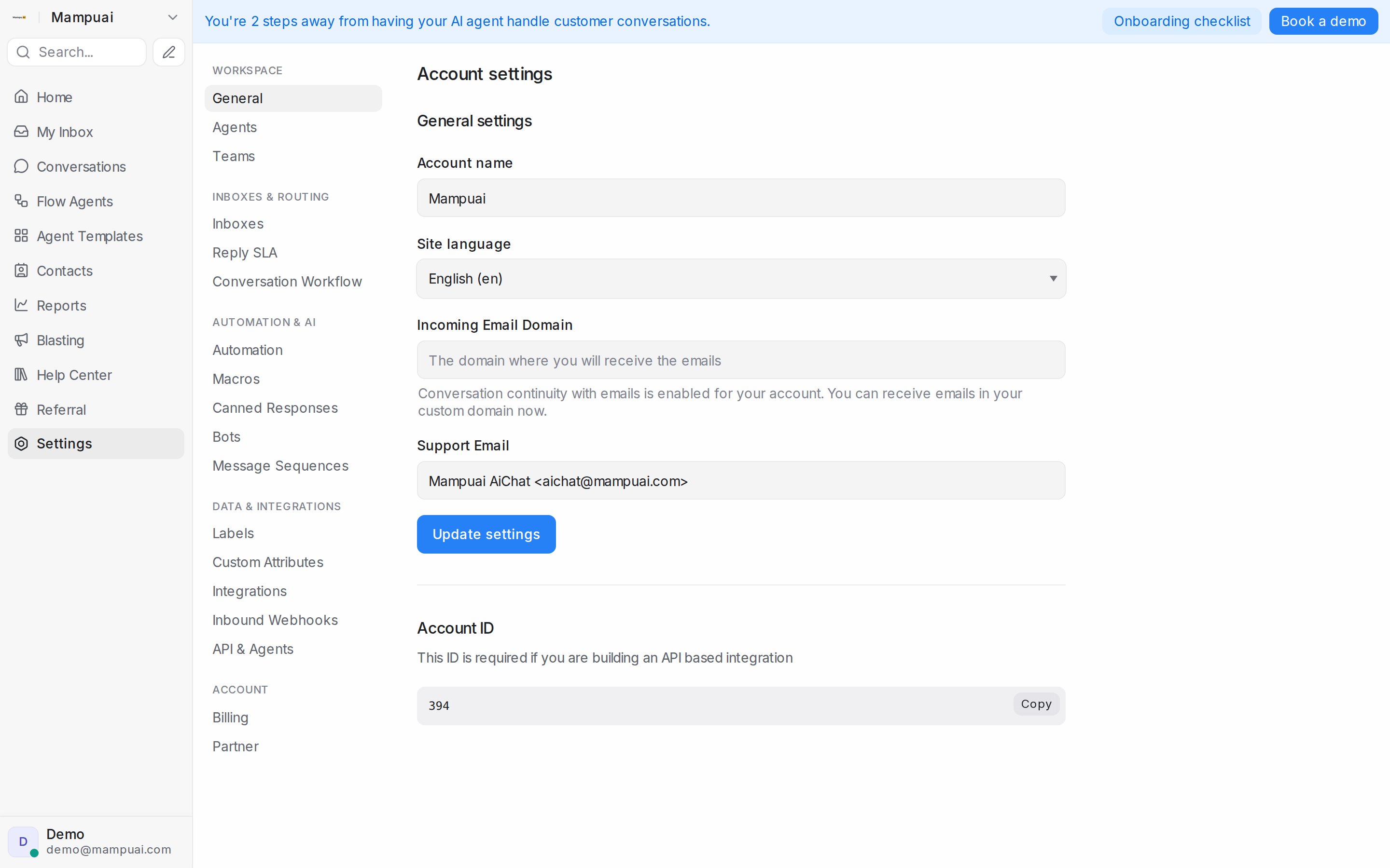 Account settings