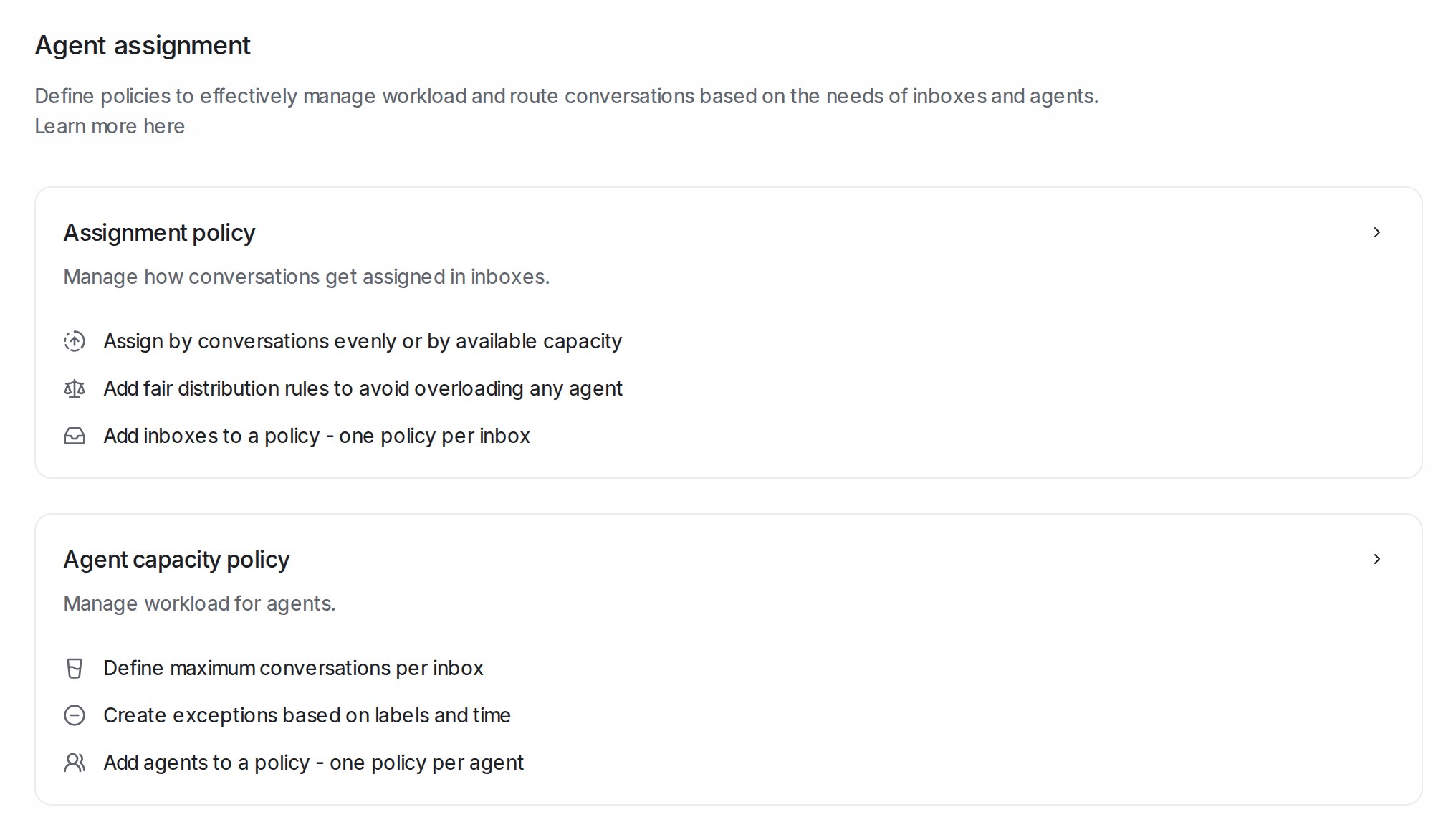 The Agent Assignment settings page
