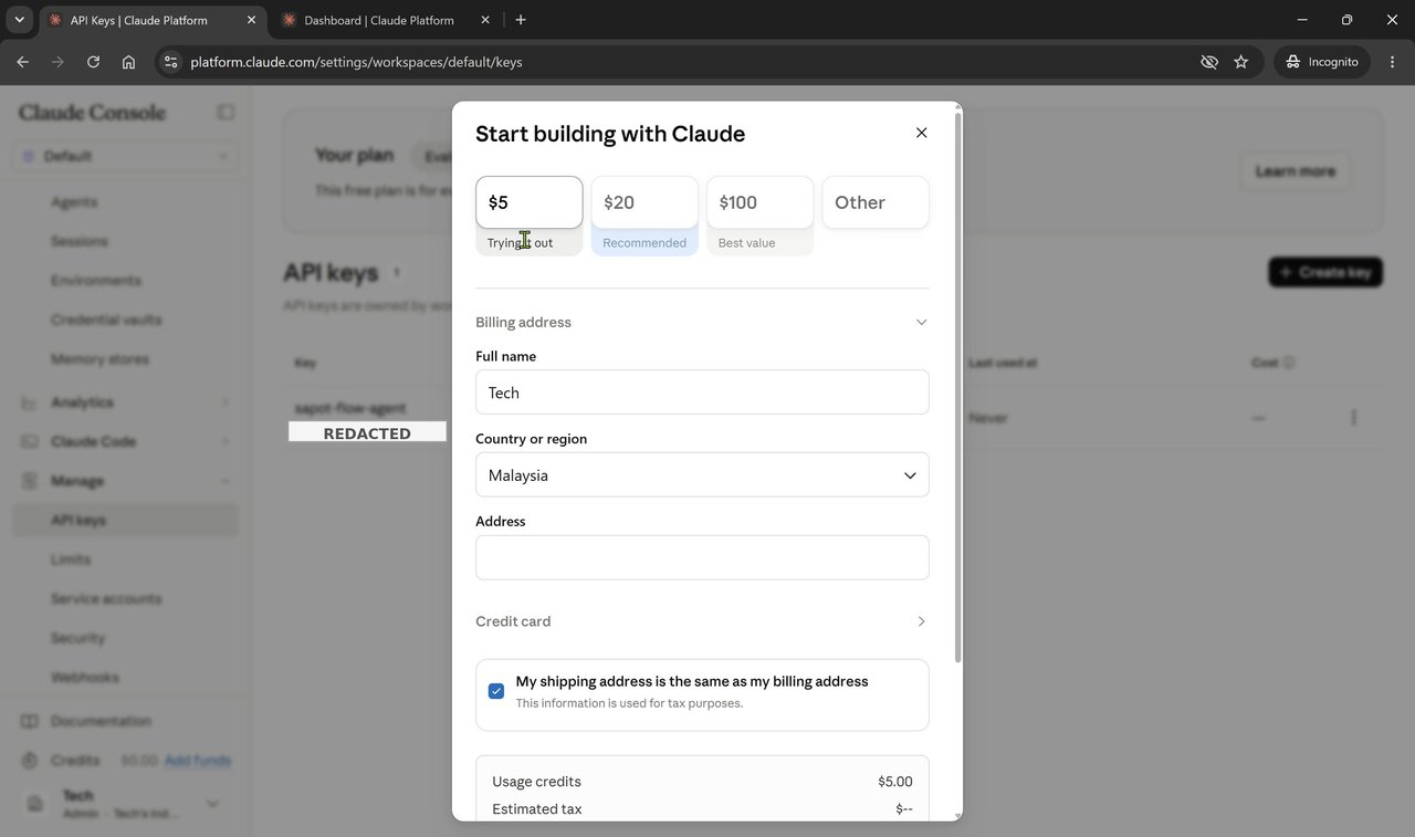 Add usage credits form