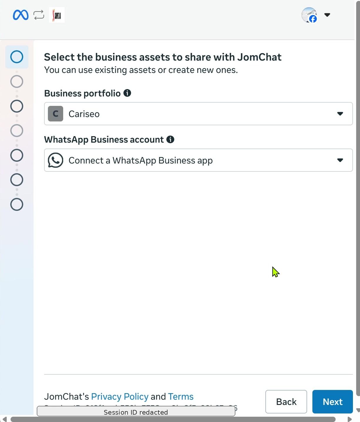 Choose Connect a WhatsApp Business app, then Next