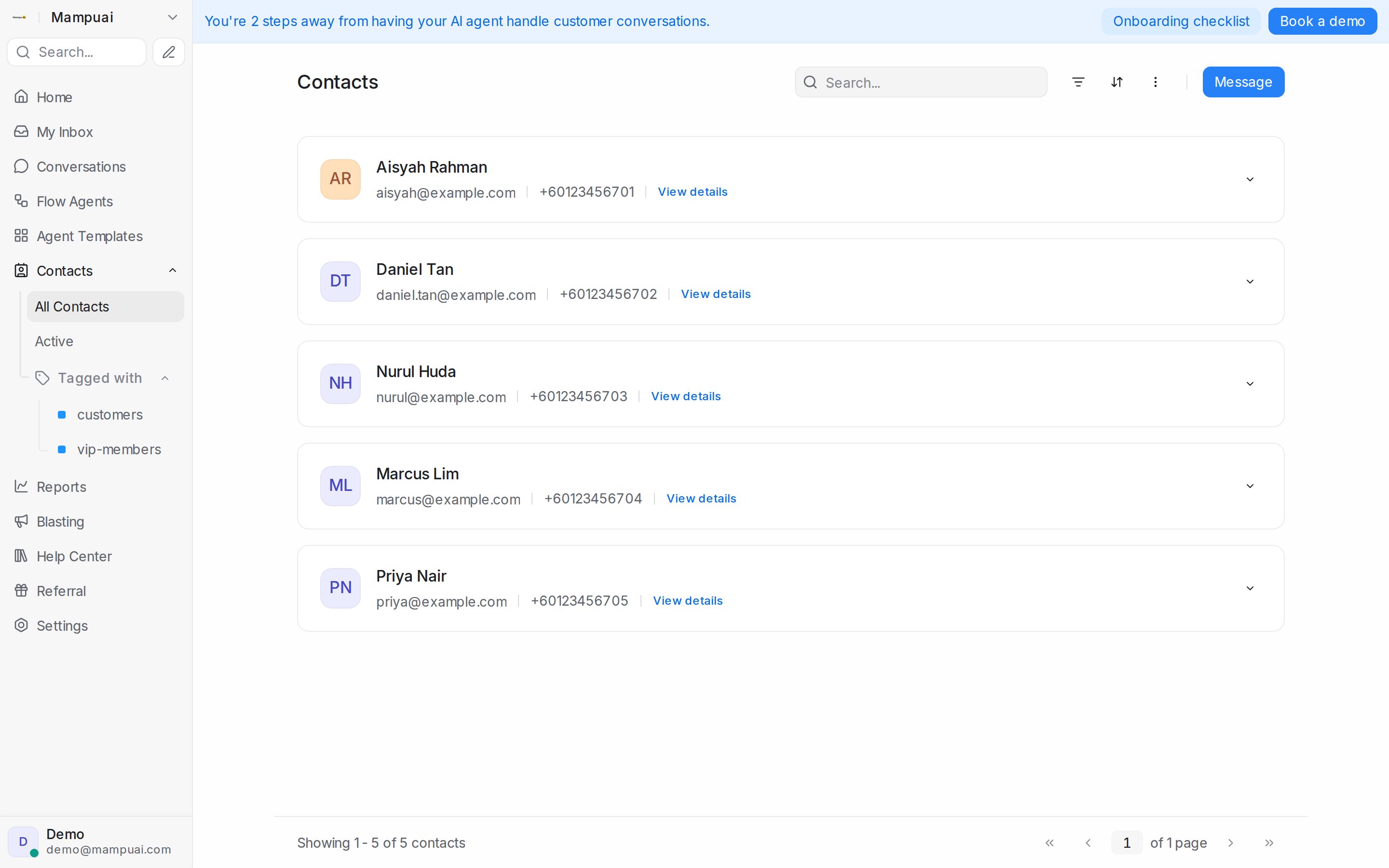 Contacts list