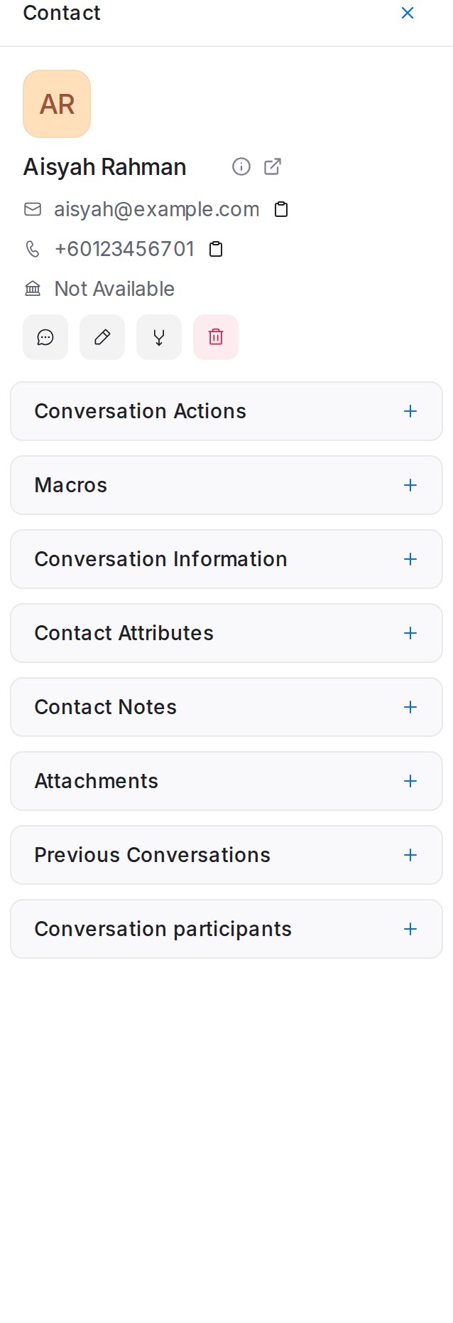 The details panel beside a conversation