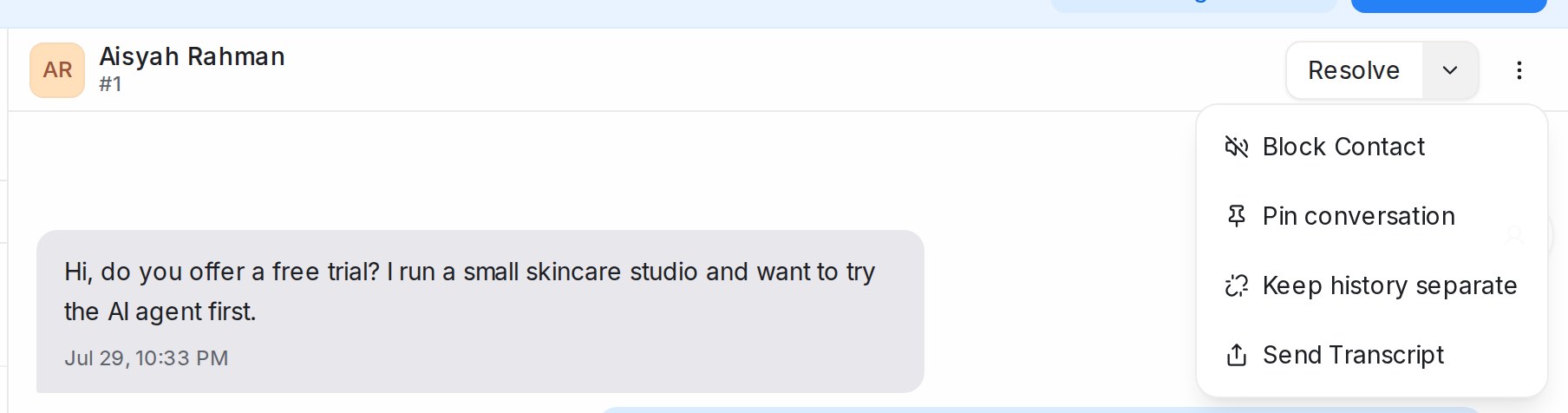 The More menu in the conversation header