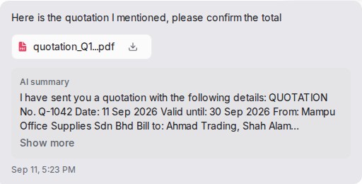 AI summary under a PDF in the conversation