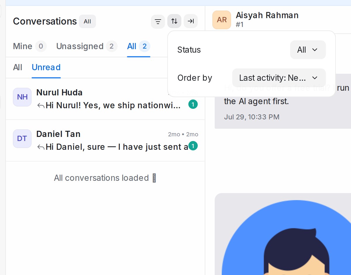 Status and Order by behind the sort icon