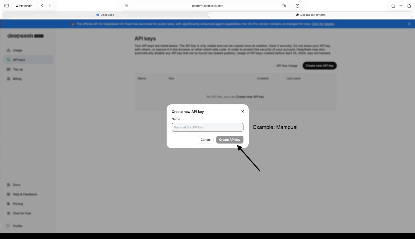 Create new API key dialog with the name field