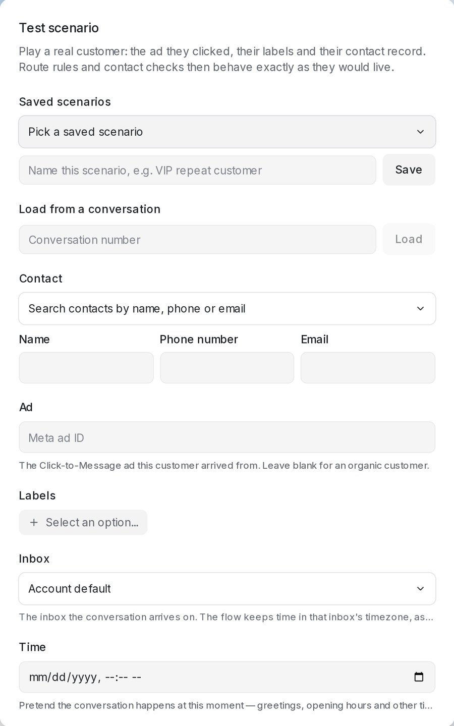 The Test scenario dialog