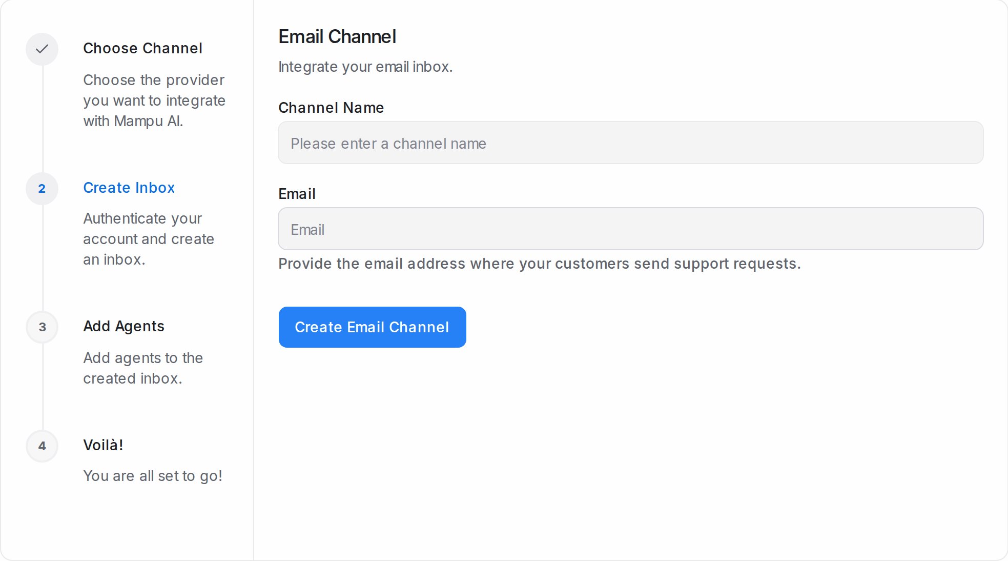 The Email Channel form