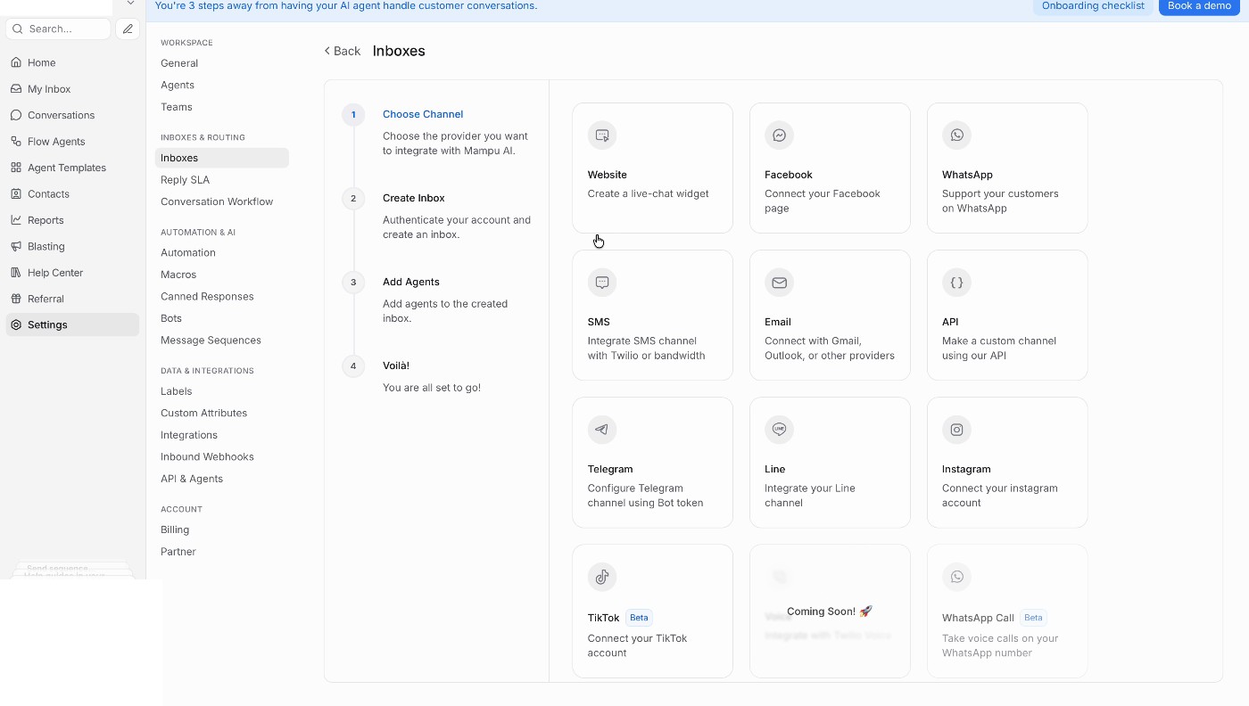 Add Inbox channel list with Facebook highlighted