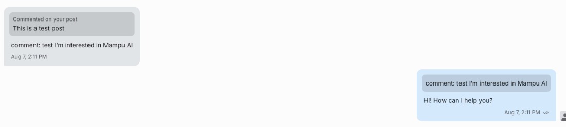 The comment conversation in the Mampu AI inbox