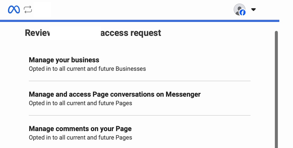 Facebook review access request permission list