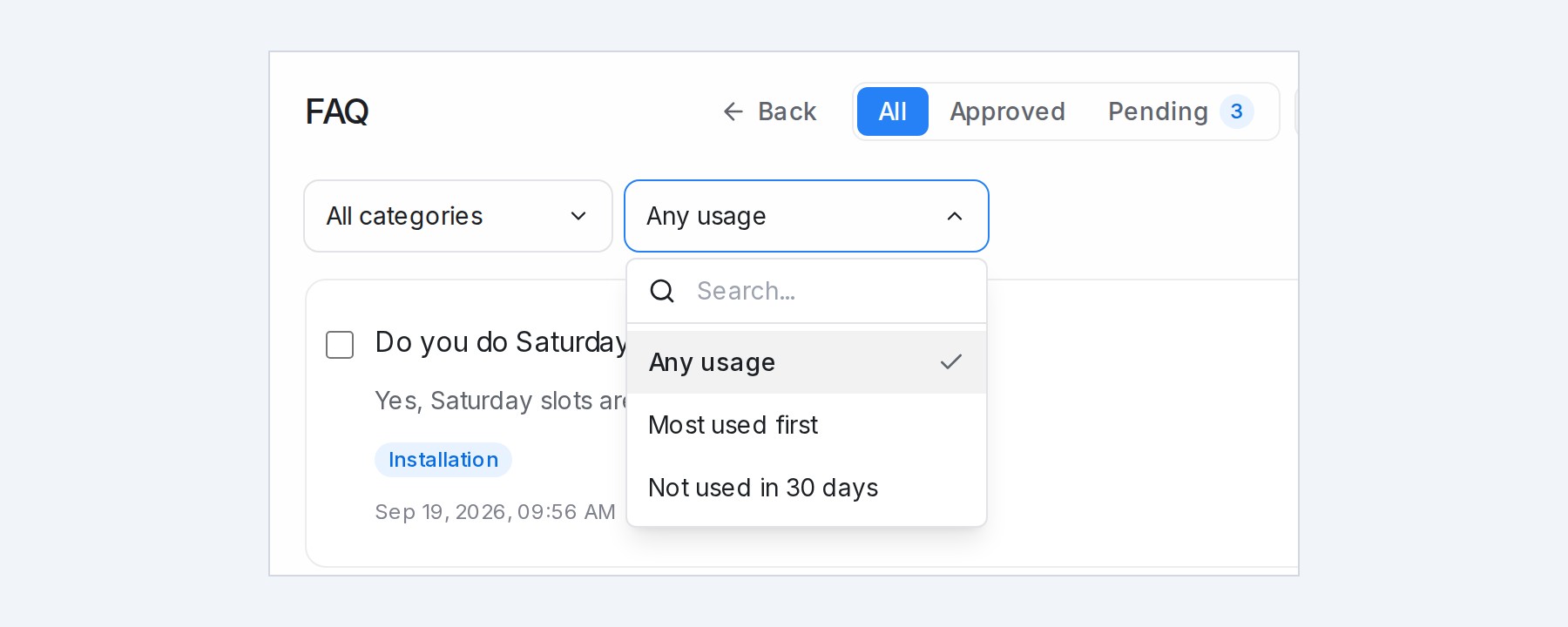 The usage menu next to the category menu