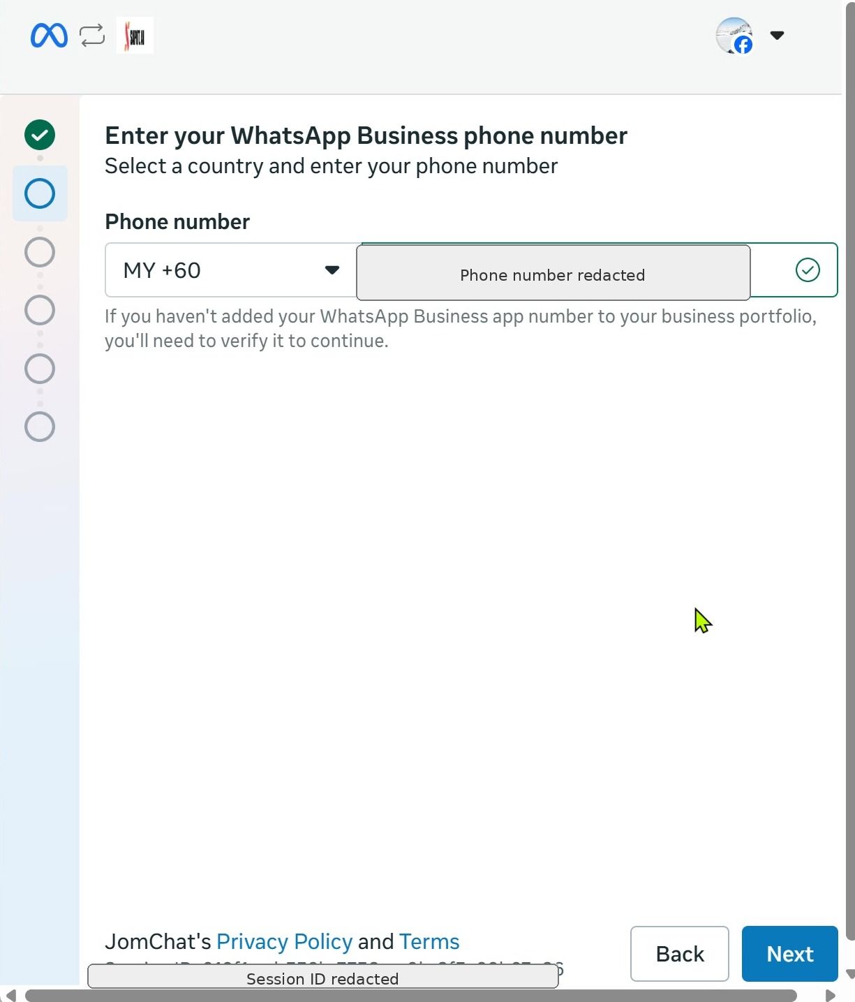 Enter the phone number and wait for validation