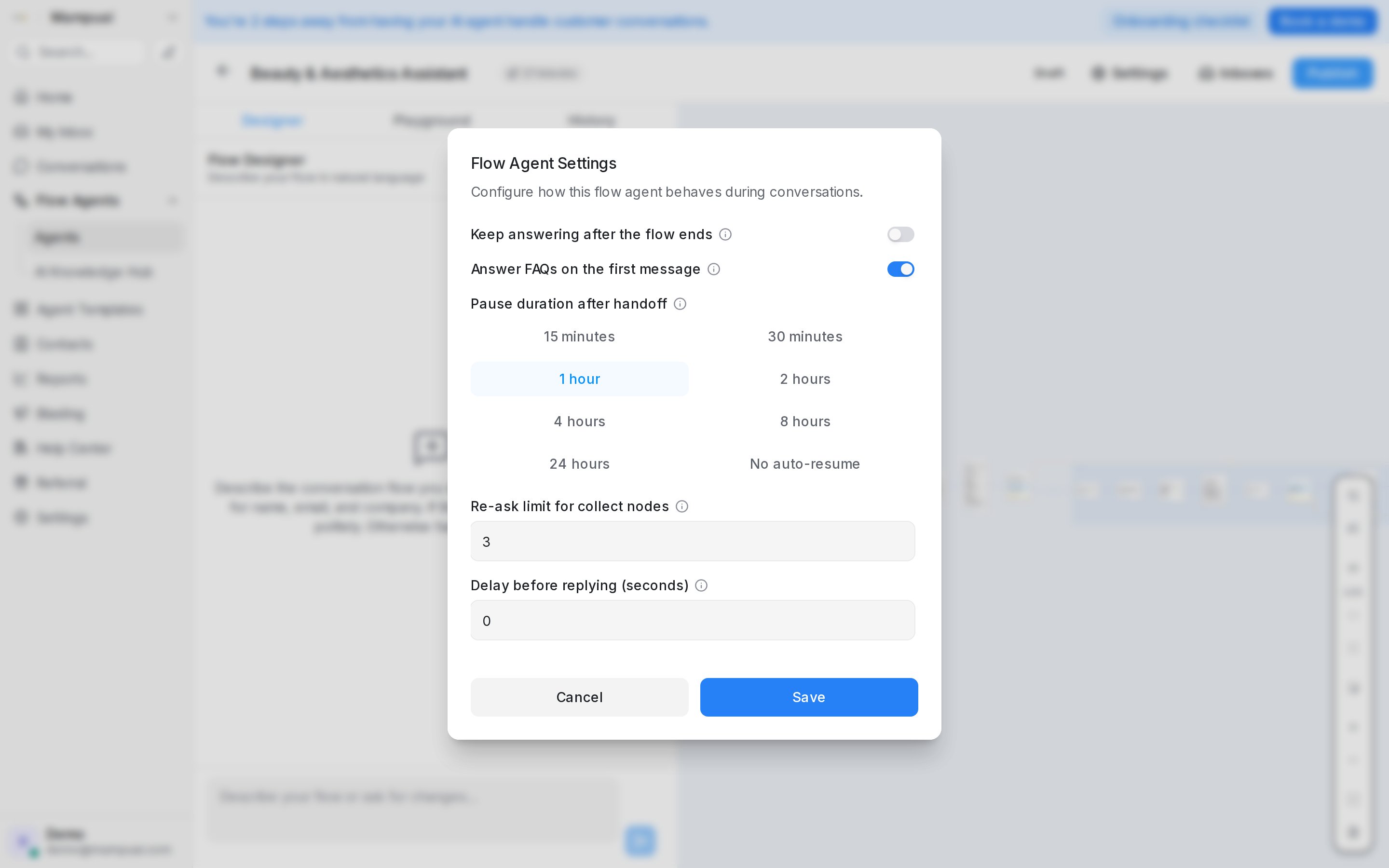 Flow agent settings