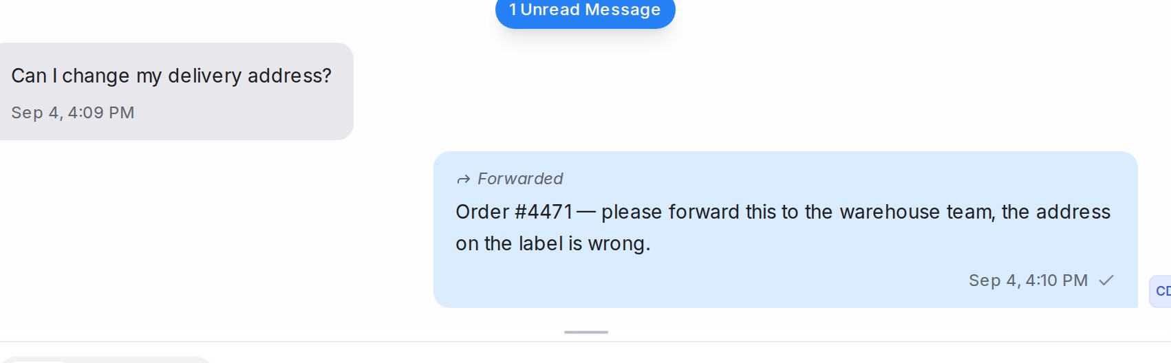 A forwarded message with the Forwarded marker