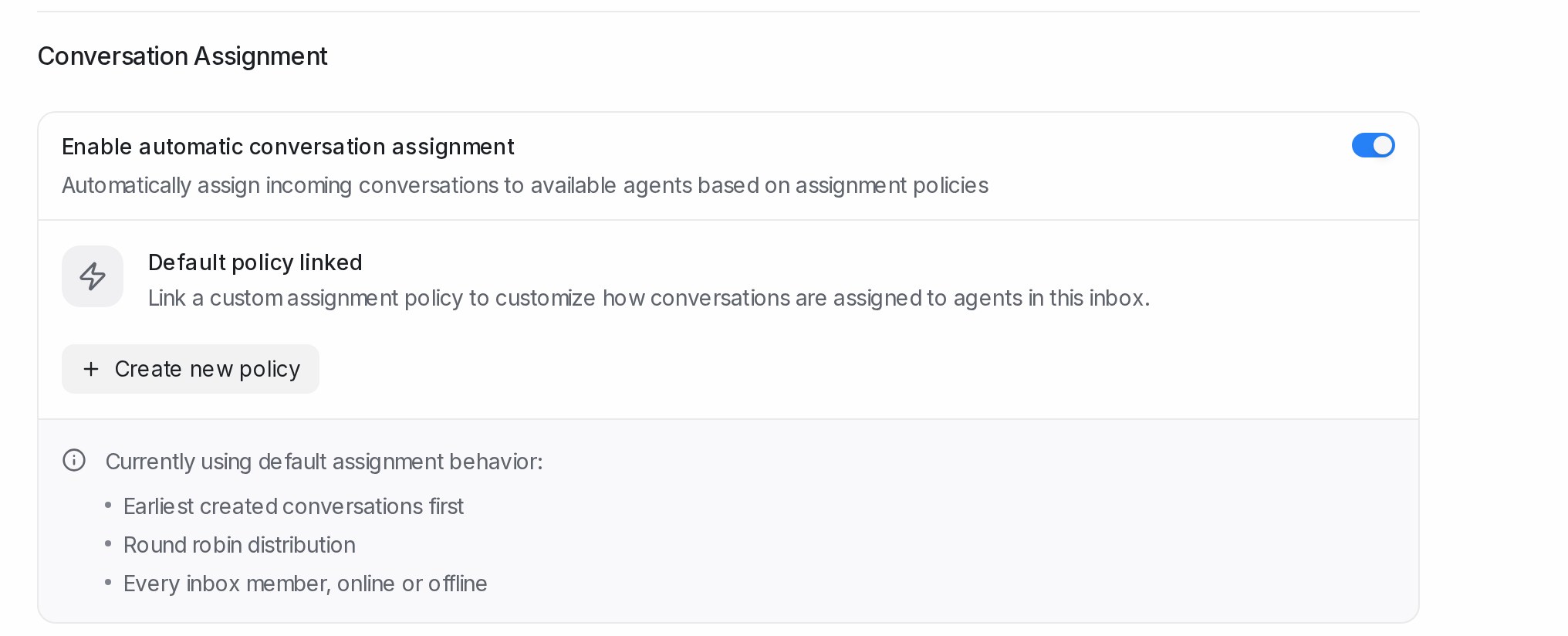 The Conversation Assignment card on an inbox's Collaborators tab