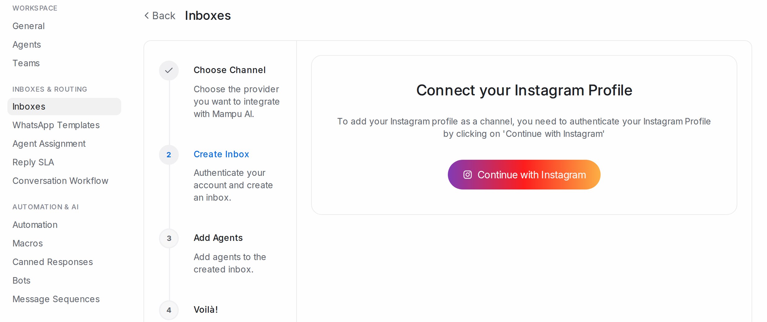 Connect your Instagram Profile step