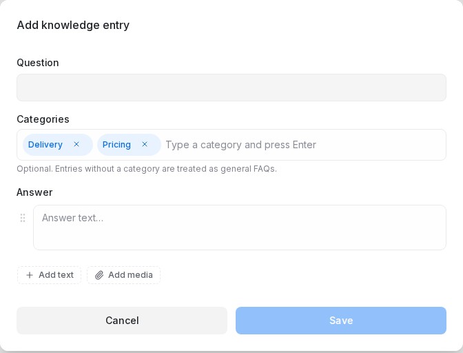 Categories on a knowledge entry