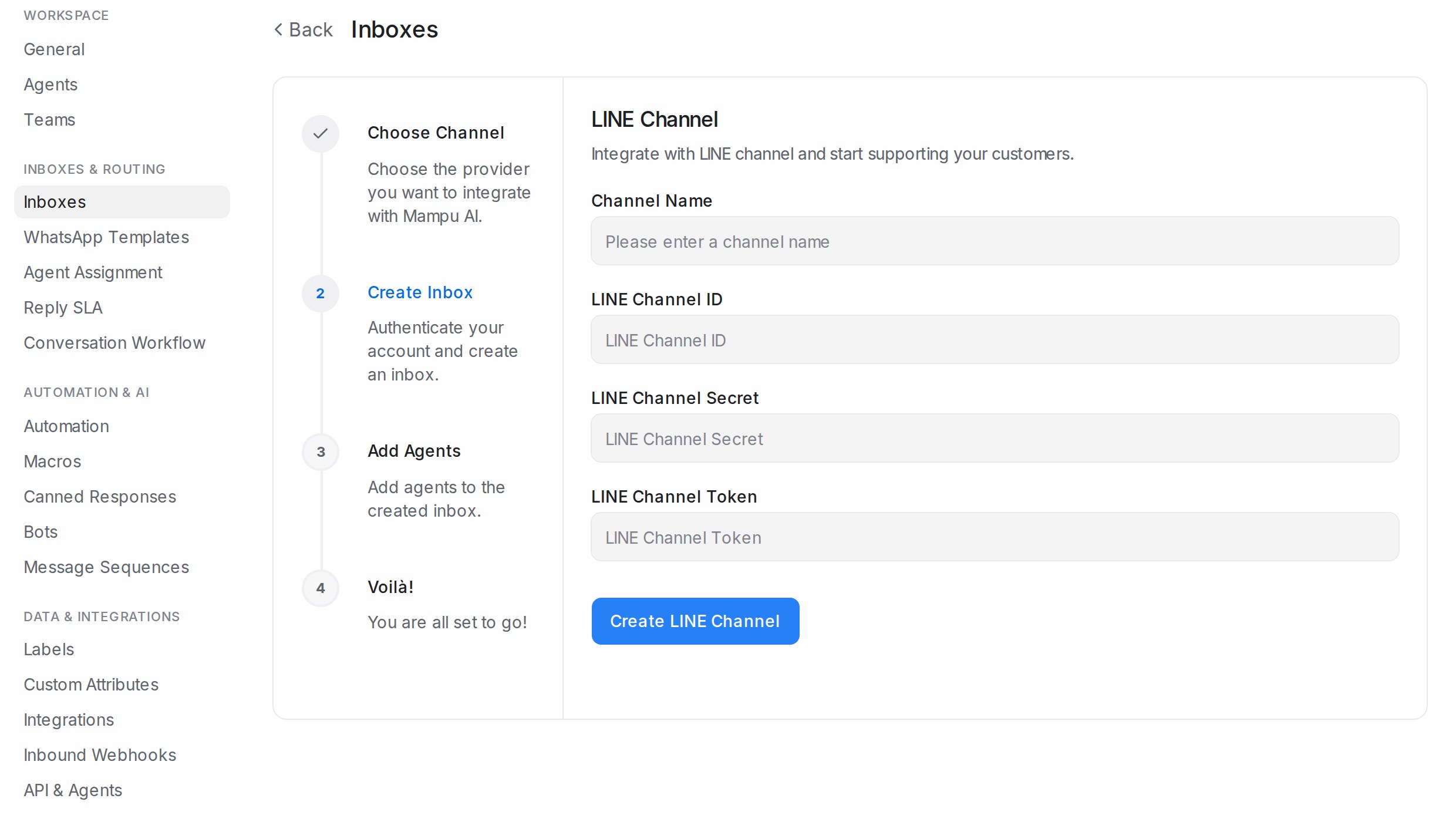 LINE channel form
