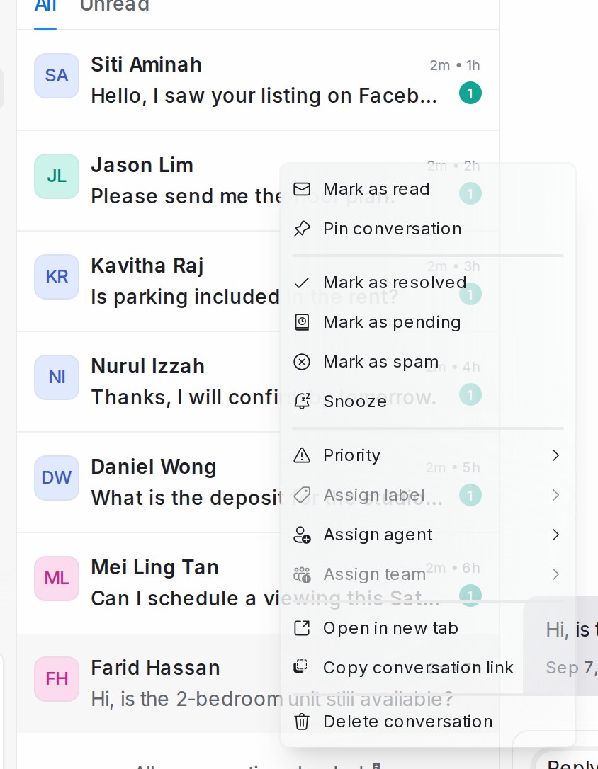 Right-click menu on a conversation with the Pin conversation option