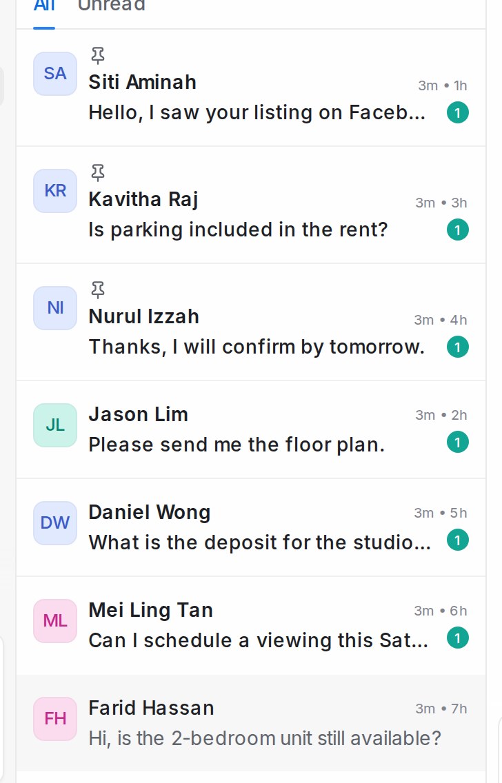 Three pinned conversations at the top of the list, each with a pin icon