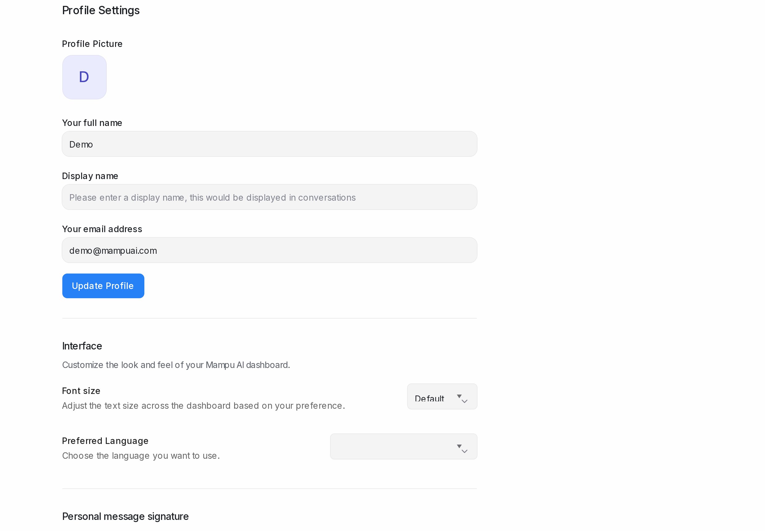 The Profile Settings page