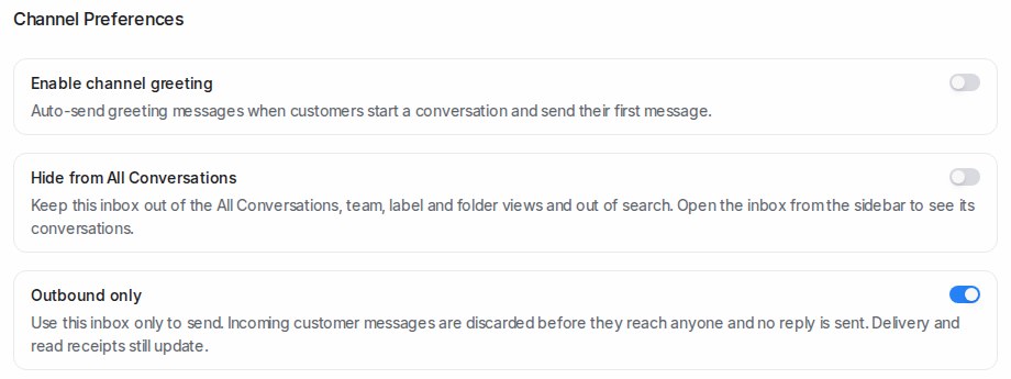 The Hide from All Conversations and Outbound only switches under Channel Preferences